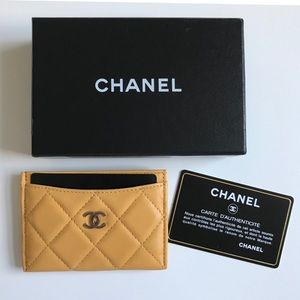 Chanel Yellow Lambskin with silver HW card holder
